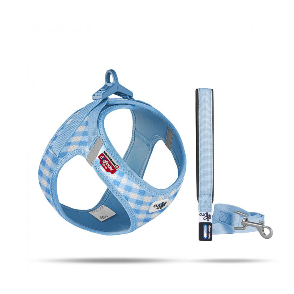 VEST HARNESS CURLI CLASP AIR-MESH & LEASH SKYBLUE-CARO